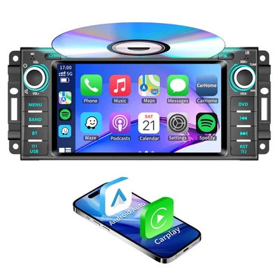 即插即用车载收音机 立体声 CD DVD FM 播放器 带 CarPlay 适用于吉普道奇克莱斯勒 — 第 1/4 张图片
