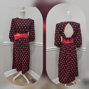 VTG 80s Lanz Petite Polka Dot Cotton Party Dress / Open Back Cottagecore - Picture 1 of 12