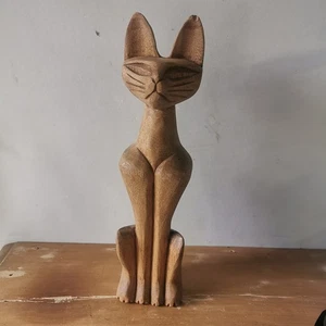 Vintage Carved Wooden Cat Statue / Ref A387 - Picture 1 of 16