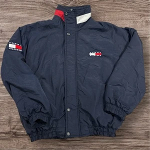 Vintage Tommy Hilfiger Jacket Down Puffer Coat Flag Navy Blue Men’s sz L 90s - Picture 1 of 9