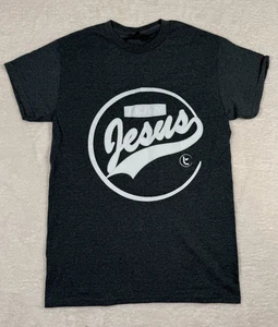 Jesus Retro Script Graphic Tee Religious Black T-Shirt Women's Size Small - Picture 1 of 5