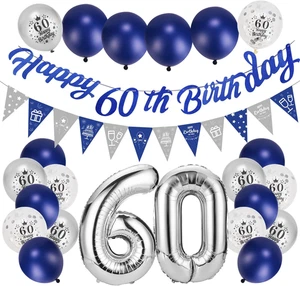 Afirbeone 60Th Birthday Decorations for Men Women Navy Blue and Silver, Happy... - Picture 1 of 12