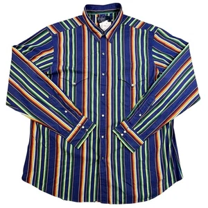 Vintage Polo Ralph Lauren Western Shirt Men XL Pearl Snap Cowboy Colorful Stripe - Picture 1 of 11