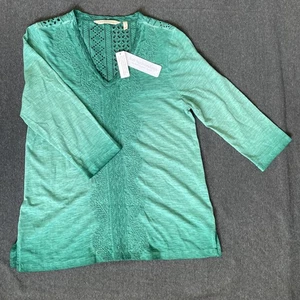 Soft Surroundings New with Tag teal green Embroidered Blouse Small - Picture 1 of 7