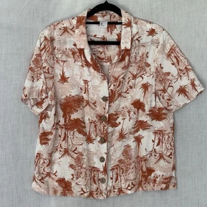 Anko Button Front Shirt Red Palm Tree Print Short Sleeve Size 12 - Picture 1 of 8