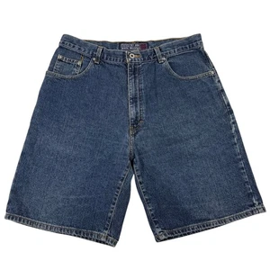 Vintage dunkelblau Denim Jeans Shorts 90er Baggy weites Bein Metallnieten Größe 36 x 9 - Bild 1 von 8