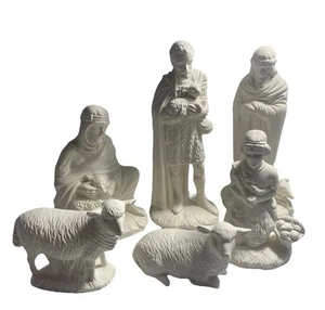 Vintage Holland Mold Nativity Ceramic Bisque Unpainted 6 Pc Shepherds Lambs 90s - Picture 1 of 16