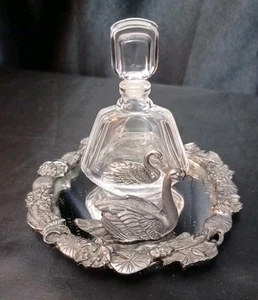 Vintage VCA France Set Schwan "Cristal" Stopfen Flasche Zinn Schwan Spiegel Tablett - Bild 1 von 20