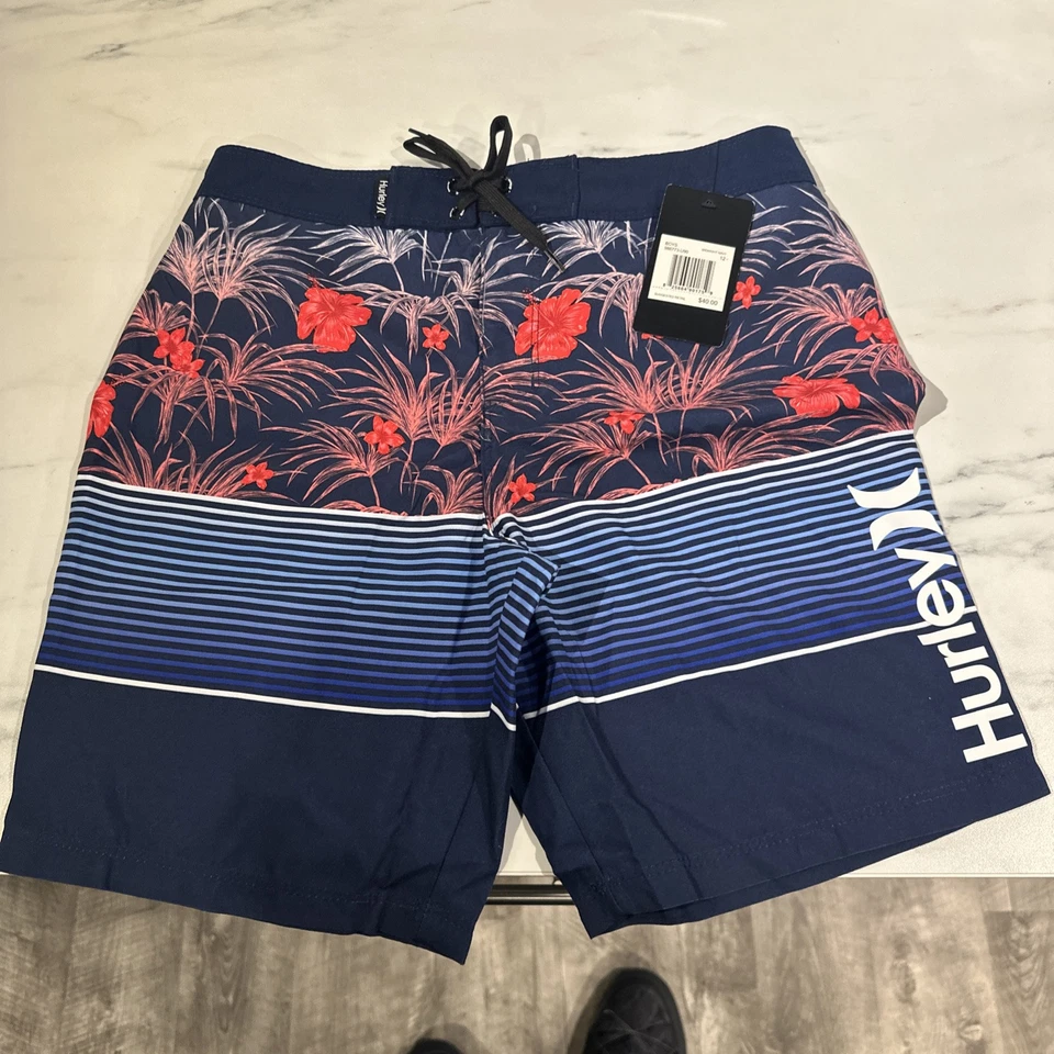 Hurley Floral Printed Board Shorts Boys 10/25 Midnight Navy