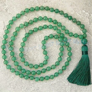 6/8/10/12mm Natural Green Aventurine Round Gems 108 Prayer Beads Tassel Necklace - Picture 1 of 9