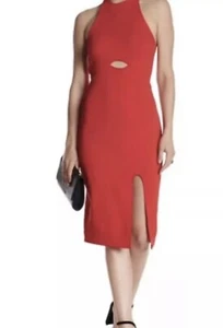 CAD Red Body Con Halter Dress Woman’s Sz-L W/Cutout Side Slit Stretch NEW - Picture 1 of 10