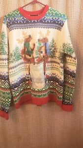 Christmas Sweater Reindeer Drink Holder Pocket Mens Size Large Blizzard Bay