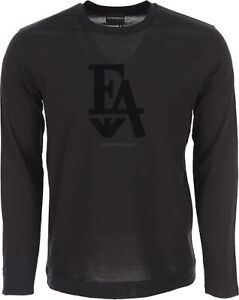 Emporio Armani Mens black long sleeve T-Shirt flock print, Slim fit,Size M*L*XL