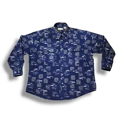 Crossings Thick Flannel Button Up Fishing Tackle Long Sleeve Blue Shirt Men's XL - Image 1 of 4