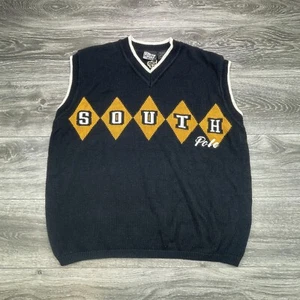 Southpole Sweater Vest Mens XL Navy Blue Spell Out V Neck Hip Hop Streetwear Y2K - Picture 1 of 9