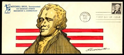 US #1053 FDC $5 Hamilton. Wildermuth Hand Painted & Signed Cachet - Image 1 of 2