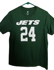 NFL T-Shirt NY Jets #24 Darrelle Revis Boys Large 14-16 Dark Green 100% Cotton - Picture 1 of 8