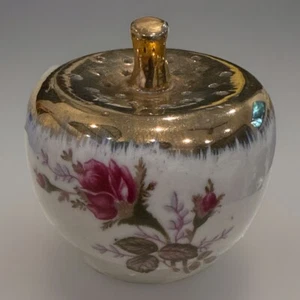 Antiguo soporte para alfiler de sombrero de porcelana o coctelera de azúcar porcelana artículos de transferencia dorados  - Imagen 1 de 6