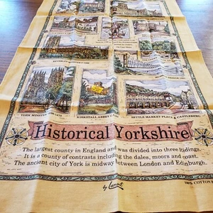 VTG Tea Towel Yorkshire England Historical 30" x 18" New with Orig Price Tag - Picture 1 of 12