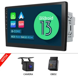 CAM+OBD+Double DIN 10.1"Android 13 8Core 6+64 Car Stereo FM Radio CarPlay 4G LTE - Picture 1 of 24