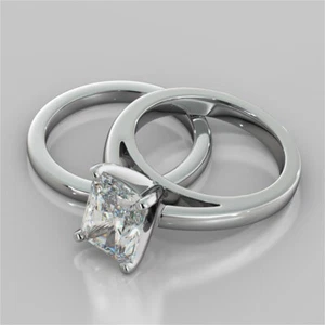 2.00 Ct Emerald Cut Lab Grown Diamond Band Set Ring Solid 14K White Gold size 6 - Picture 1 of 8
