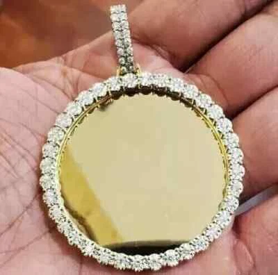 2Ct Men's Round Cut Lab-Created Diamond Memory Pendant 14K Yellow Gold Plated - Image 1 of 4