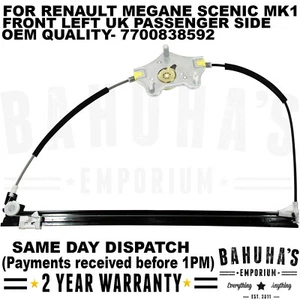 WINDOW REGULATOR FOR RENAULT MEGANE SCENIC/ SCENIC MK1 1996-2003 FRONT LEFT SIDE - Picture 1 of 3