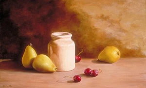Bodegón clásico de peras con cerezas - Impresión de bellas artes para comedor - Realismo - Imagen 1 de 2