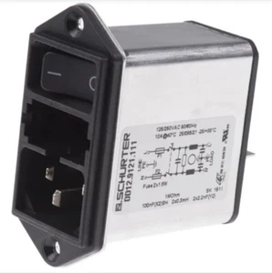 Schurter Male C14 IEC Filter Panel Mount Quick Connect Terminals 6.3 x 0.8mm 10A - Afbeelding 1 van 4