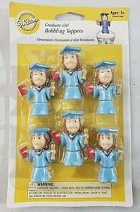 2006 Wilton Graduate Girl Bobbling Cupcake Toppers 6 Bobblehead New VINTAGE - Picture 1 of 5
