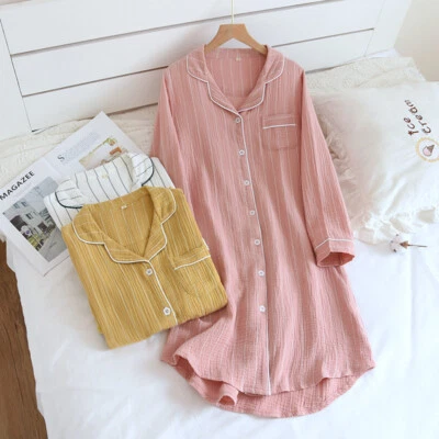 Women Long Sleeve Cotton Nightgown Sleepwear Top Sleep Dress Nightshirt New - Image 1 of 4
