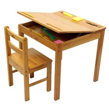 Set scrivania e sedia bambini bambù, tavolo da gioco per bambini disegno scrittura, spazio di archiviazione