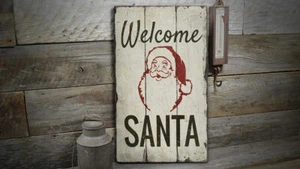 Welcome Santa Novelty Distressed Sign, Personalized Wood Sign - Picture 1 of 2