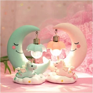 Cute Moon Unicorn Cartoon Led Light Lamp Night Girls/Boys Baby Unicorn Resin Orn - Picture 1 of 13