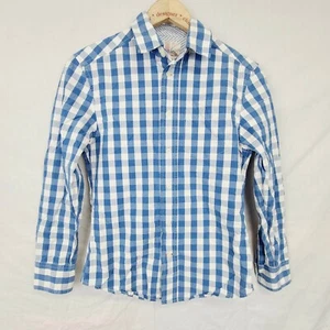 Johnnie B Boden Button Front Shirt Size S Boys Blue White checked Long sleeve - Picture 1 of 3