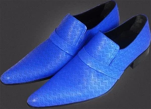 Chelsy Scarpe Da Uomo Blu Slipper Design A Fori In Pelle Con Suola In Pelle 39 - Foto 1 di 6