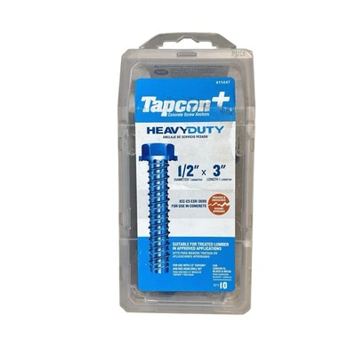  Tapcon 1/2" x 3" parafuso de concreto âncora aço zinco azul - Pacote com 10 - Imagem 1 de 4