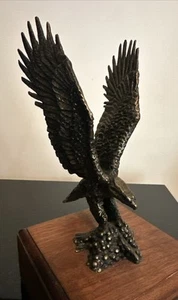 Vintage Bronze American Bald Eagle Sculpture On Stand OAK - Picture 1 of 11