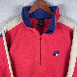 VTG Nike Fleece Sweater Mens XL Red 1/4 Zip 1990s Court Sport Unique Performance - Picture 1 of 10