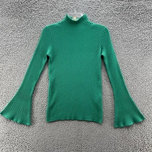 Sandro Paris Sweater Women Small Green Lightweight Bell Sleeve Slim 70s Pullover - Picture 1 of 10
