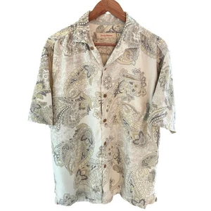 Tommy Bahama 100% Silk Paisley Short Sleeve Button Front Shirt Size L Hawaiian - Picture 1 of 9