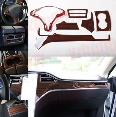 2012-2020 For Tesla Model S ABS Wood Grain Look Interior Decor Cover Trim 6PCS - Image 1 of 4