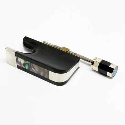 4/4 Cello Bow Ebony Frog Blank No inlaid Nickel Silver Abalone Frog Screw Button - Image 1 of 4