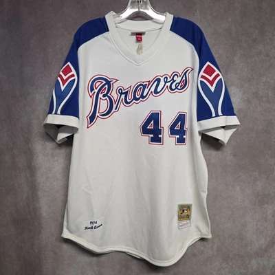 Camiseta deportiva Mitchell Ness auténtica 1974 Atlanta Braves Hank Aaron 44 52 2XL $399 NUEVA CON ETIQUETAS Foto 1 de 4