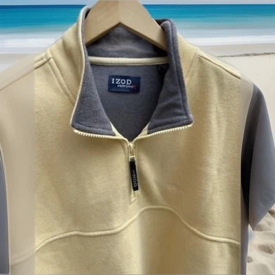 Sudadera IZOD PerformX Cuarto Cremallera Bolsillos Amarillos Golf Cuello Imitado Para Hombres Talla XL Foto 1 de 4