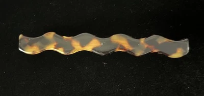 Vintage Skinny Wavy Faux Tortoise Shell Gold Tone Barrette Hair Clip France Made - Image 1 of 4