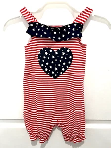 Infant Baby Girls Patriotic Heart Baby Romper American Flag Outfit Bodysuit - Picture 1 of 4