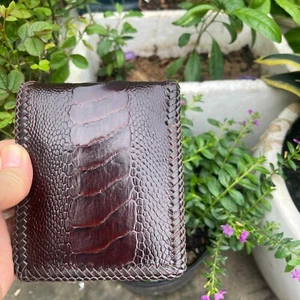 Genuine Ostrich Leather Skin Men's bifold wallet, Handmade, Brown - Picture 1 of 10