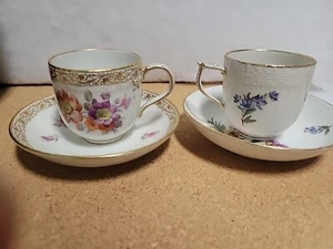 Pair Of Antique KPM Floral Pattern Handpainted Cup & Saucer with Gold Trimming - Picture 1 of 24