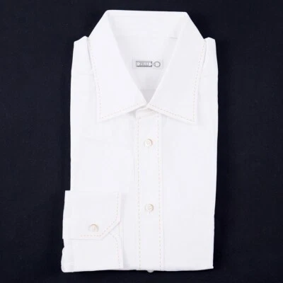 Camisa de vestir Zilli blanca de algodón con punto naranja en contraste 15 (UE 38) NUEVA CON ETIQUETAS Foto 1 de 4